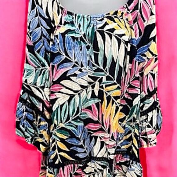 John Paul Richard Womens 3/4 Sleeve Bright Tropical Colorful Blouse Size XL Boho - Picture 1 of 9